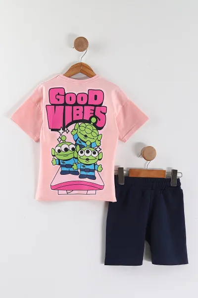 Pembe (3-10 Yaş)Ön Arka Baskılı Şortlu Kız Çocuk Takım 452609