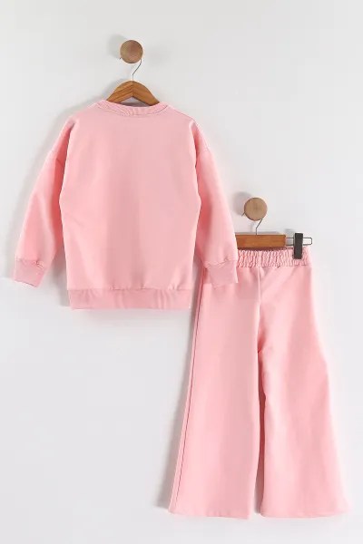 Pembe (3-10 Yaş)Pullu Çiçek Aplikeli Çimalı İki İp Kız Çocuk Takım 433673