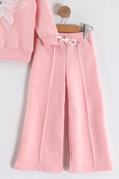 Pembe (3-10 Yaş)Tül Aplikeli Çimalı İki İp Kız Çocuk Takım 433669