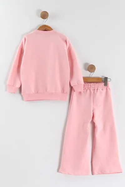 Pembe (3-10 Yaş)Tül Aplikeli Çimalı İki İp Kız Çocuk Takım 433669