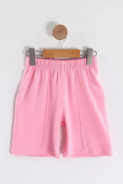 Pembe (3-10 Yaş)Yarım Fermuar Yakalı Cep Detaylı Çimalı Şortlu Kız Çocuk Takım 447125