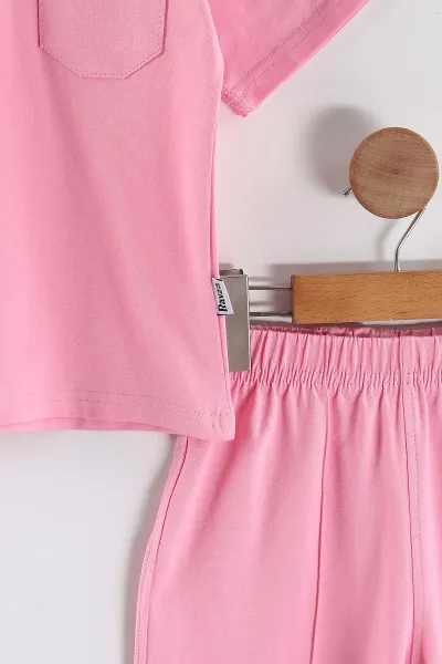 Pembe (3-10 Yaş)Yarım Fermuar Yakalı Cep Detaylı Çimalı Şortlu Kız Çocuk Takım 447125
