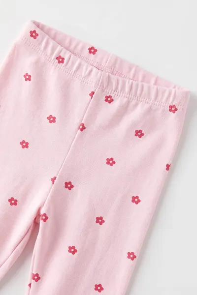 Pembe (3-12 Ay) Flower   Baskılı Penye Kız Bebek Pijama Takım 500326