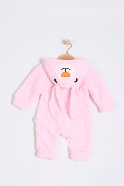 Pembe (3-12 Ay) Havuç Tavşan Nakışlı Kapüşonlu Welsoft Kız Bebe Tulum 200727