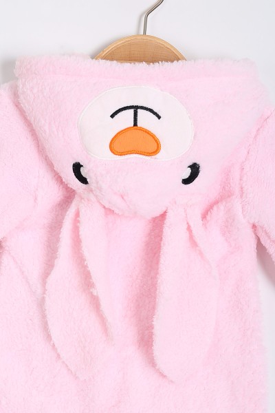 Pembe (3-12 Ay) Havuç Tavşan Nakışlı Kapüşonlu Welsoft Kız Bebe Tulum 200727