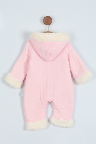 Pembe (3-12 Ay) İçi Kürklü Kapşonlu  Kız Bebe Tulum 217106