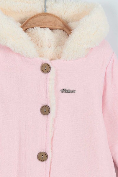 Pembe (3-12 Ay) İçi Kürklü Kapşonlu  Kız Bebe Tulum 217106