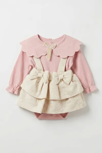 Pembe (3-12 Ay) Jakarlı Etekli Çıtçıt  Badili Kız Bebek Slopet 477040