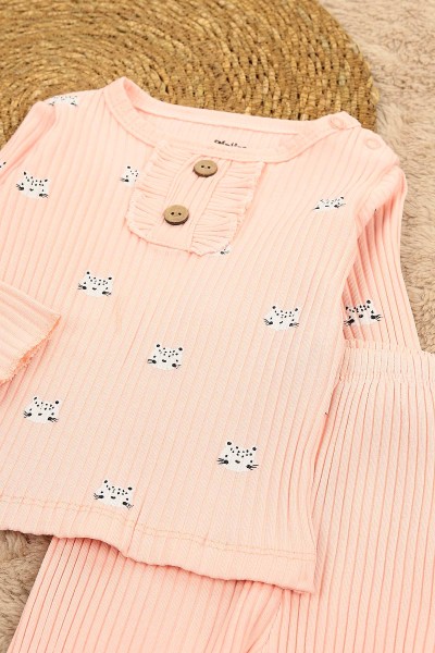 Pembe (3-12 Ay) Kedi Baskılı Kız Çocuk Takım 152334