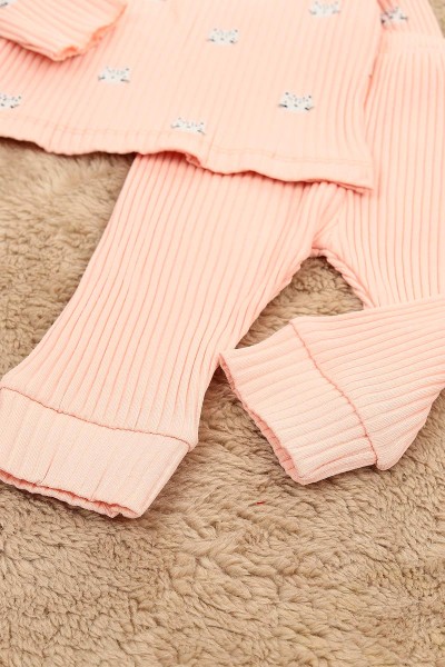 Pembe (3-12 Ay) Kedi Baskılı Kız Çocuk Takım 152334