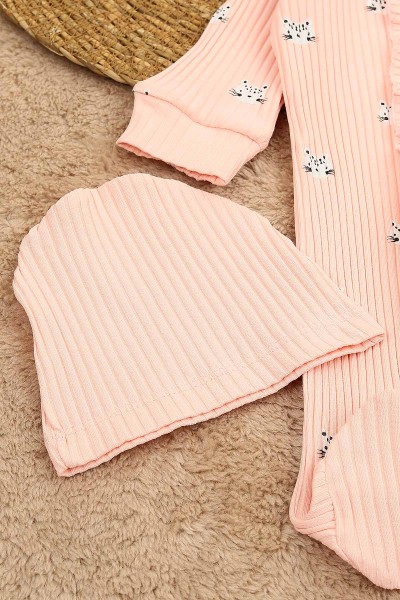 Pembe (3-12 Ay) Kedi Baskılı Önü Fırfırlı Kız Çocuk Tulum 152344