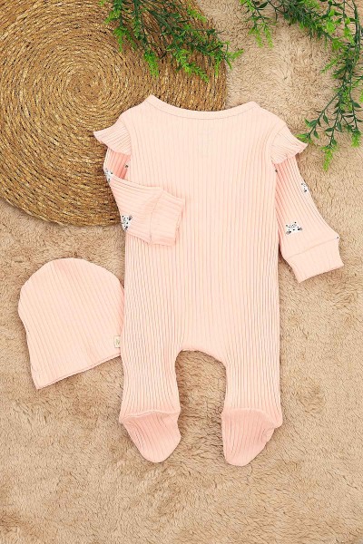 Pembe (3-12 Ay) Kedi Baskılı Önü Fırfırlı Kız Çocuk Tulum 152344