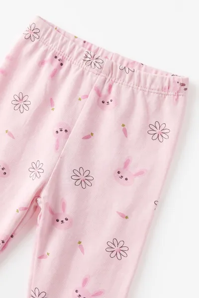 Pembe (3-12 Ay) Little Rabbit Baskılı Penye Kız Bebek Pijama Takım 500324