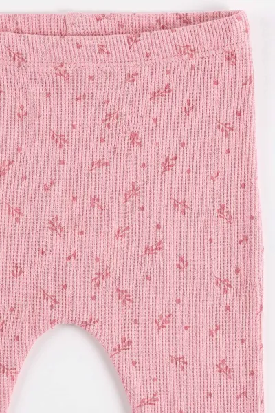 Pembe (3-12 Ay) Nakışlı Hırkalı Waffle Kız Bebek 3'lü Takım 479432