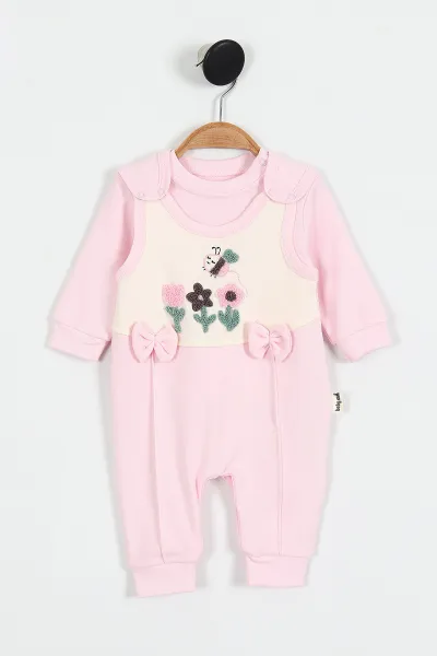 Pembe (3-12 Ay) Süzene Lale ve Arı Nakışlı Kız Bebek Salopet Takım 424504