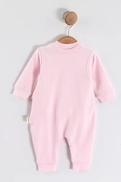 Pembe (3-12 Ay)  Tokalı Tavşan Nakışlı Kız Bebek Salopet Takım 456601