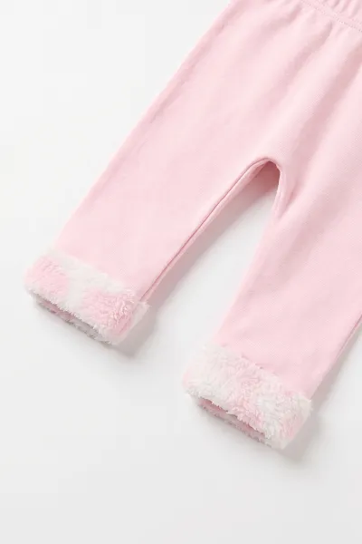 Pembe (3-12 Ay)Kalp Nakışlı Badili Peluş Ceketli  Kız Bebek 3'lü Takım 495640