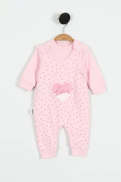 Pembe (3-12 Ay)Kalpli Süzene Nakışlı Kız Bebek Salopet Takım 424517