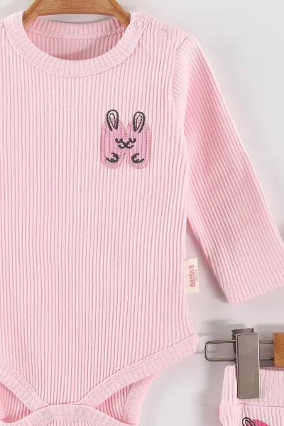 Pembe (3-12 Ay)Nakışlı Fitilli Çıtçıtlı Badili Kız Bebek Takım 468674