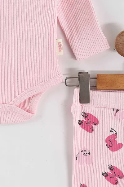 Pembe (3-12 Ay)Nakışlı Fitilli Çıtçıtlı Badili Kız Bebek Takım 468674