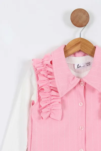 Pembe (3-12 Yaş) Krep Kumaş Fırfır Detay Gömlek Badili İspanyol Pantolonlu Kız Çocuk Takım 337353