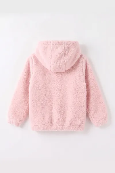 Pembe (3-12 Yaş)Athletic Nakışlı Kapüşonlu  Fermuarlı Polar Kuzu Hırka 484860