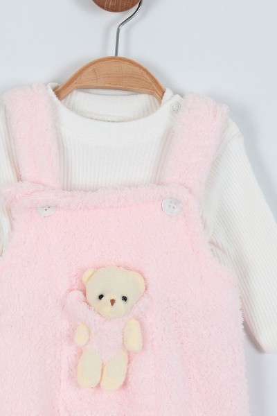 Pembe (3-15 Ay) Ayı Oyuncaklı Welsoft İkili Erkek Bebe Salopet 220531