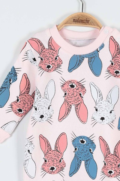 Pembe (3-15 Ay) Tavşan Baskılı Kız Bebe Tulum 184151