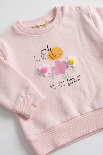 Pembe (3-18 Ay) Arılı Çiçek Baskılı Alt Çimalı  Kız Bebek 2'li Takım 477524
