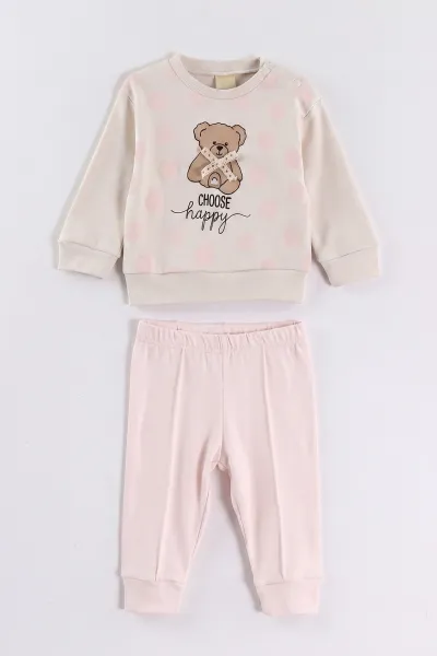 Pembe (3-18 Ay) Ayıcık Baskılı   Alt Çimalı  Kız Bebek 2'li Takım 477638