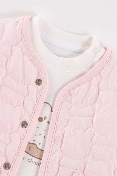 Pembe (3-18 Ay) Ayıcıklı Kapitone Ceketli  Kız Bebek 3'lü Takım 486596