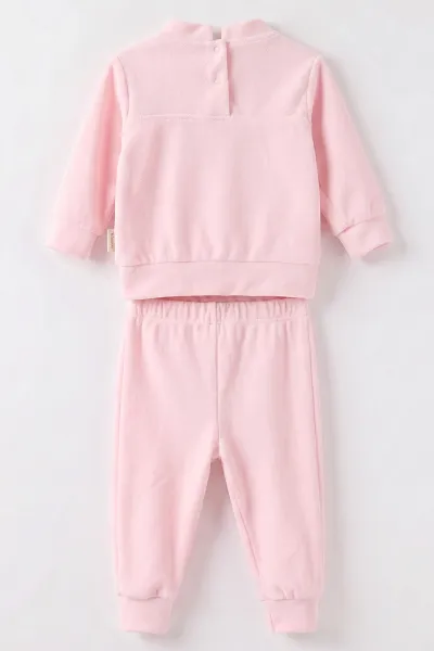 Pembe (3-18 Ay) Best Mom Ever Nakışlı Kadife Kız Bebek Takım 487632