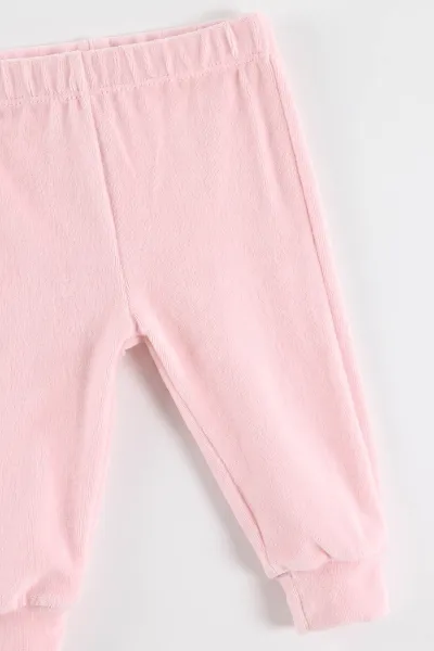 Pembe (3-18 Ay) Best Mom Ever Nakışlı Kadife Kız Bebek Takım 487632