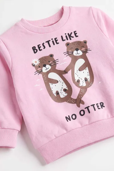 Pembe (3-18 Ay) Bestie Like Baskılı 2 İp Kız Bebek Mevsimlik Takım 481143