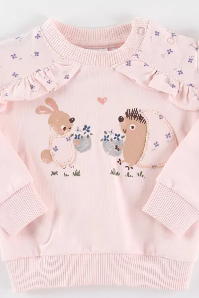 Pembe (3-18  Ay) Bunny Aplikeli Fırfırlı  2'li Kız Bebek  Takım 473011