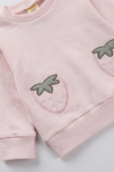 Pembe (3-18 Ay) Çilek  Nakışlı  Alt Çimalı  Kız Bebek 2'li Takım 477539