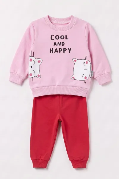 Pembe (3-18 Ay)  Cool And Happy Baskılı 2 İp Kız Bebek Mevsimlik Takım 481122