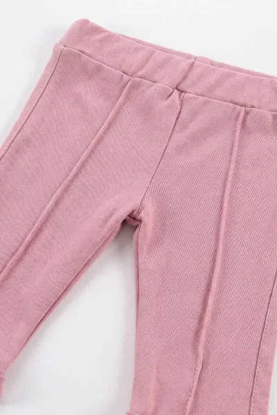 Pembe (3-18 Ay) Kanguru Cepli Nakışlı Waffle  Kız Bebek Takım 487641