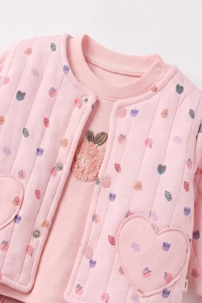 Pembe (3-18 Ay) Kapitone Ceketli  Kız Bebek 3'lü Takım 486591