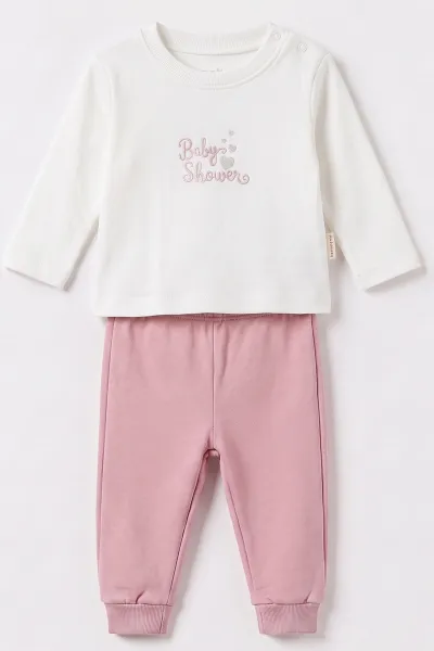 Pembe (3-18 Ay) Kapüşonlu 85 Nakışlı Hırkalı Kız Bebek 3'lü Takım 487518