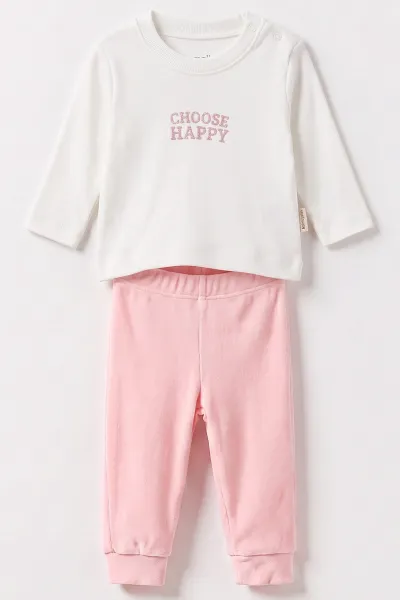 Pembe (3-18 Ay) Kapüşonlu  Nakışlı Hırkalı Kadife  Kız Bebek 3'lü Takım 487523