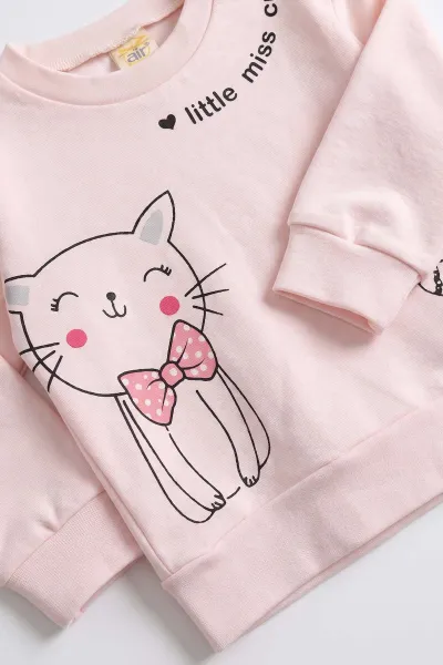 Pembe (3-18 Ay) Kedi Baskılı   Alt Çimalı  Kız Bebek 2'li Takım 477558