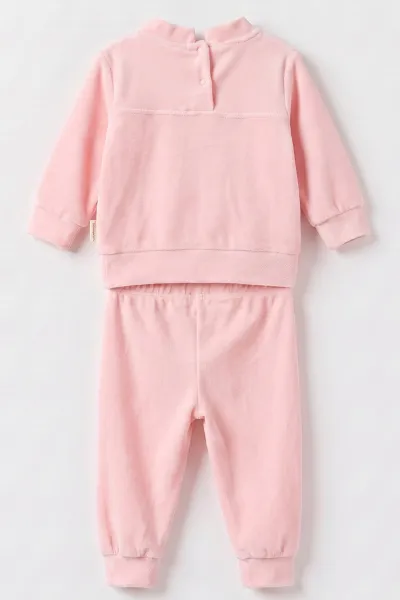 Pembe (3-18 Ay) Nakışlı Kadife Kız Bebek Takım 487636