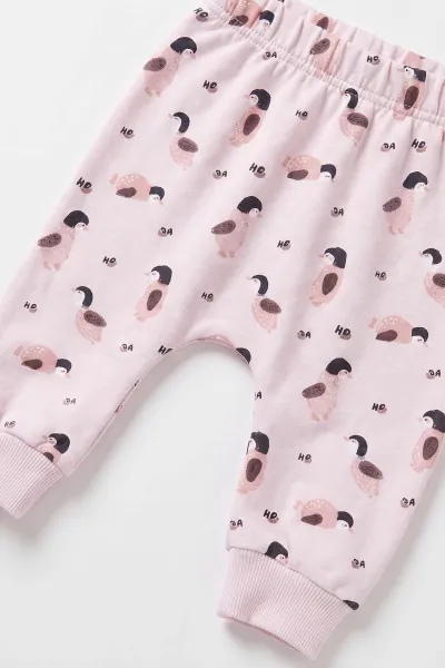 Pembe (3-18  Ay) Penguen Nakışlı   2'li Kız Bebek  Takım 473007