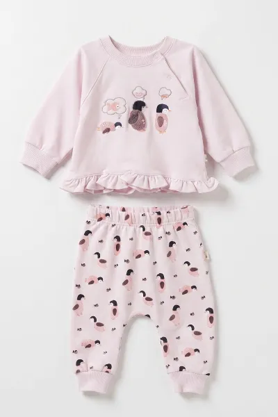 Pembe (3-18  Ay) Penguen Nakışlı   2'li Kız Bebek  Takım 473007