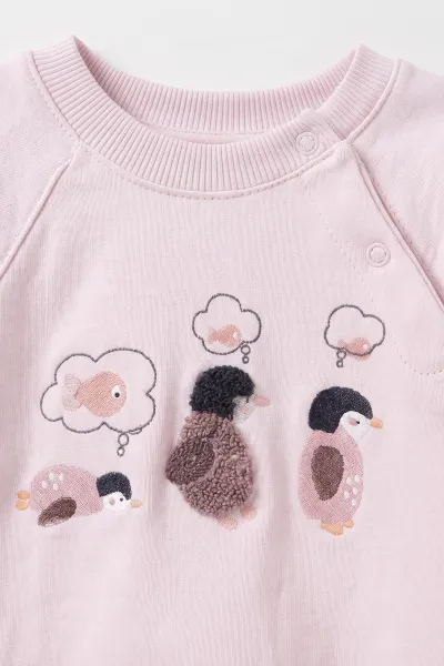Pembe (3-18  Ay) Penguen Nakışlı   2'li Kız Bebek  Takım 473007