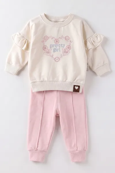 Pembe (3-18 Ay) Pretty Girl Nakışlı Fırfırlı 2 İp Kız Bebek Takım 479360