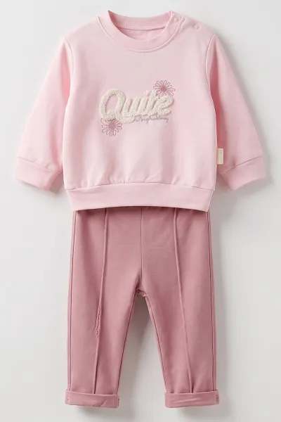 Pembe (3-18 Ay) Quite Süzene Nakışlı Alt Çimalı 2 İp  Kız Bebek Takım 487659