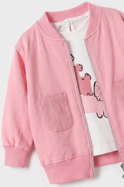 Pembe (3-18 Ay) Raporlu Hırkalı Cepli 3'lü Kız Bebek Takım 476159
