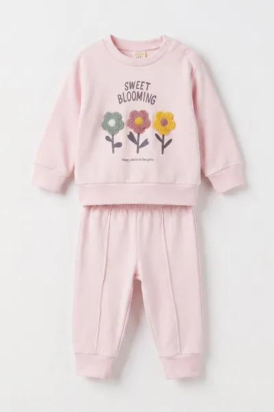Pembe (3-18 Ay) Süzene Çiçek Nakışlı  Alt Çimalı  Kız Bebek 2'li Takım 477534